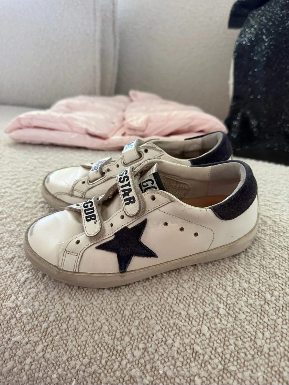 Golden Goose Kids White Sneakers with Black Star and Heel